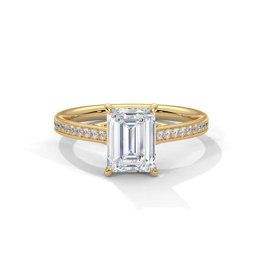 925 Sterling Silver Emerald Cut Solitaire Engagement Ring with Pavé Band
