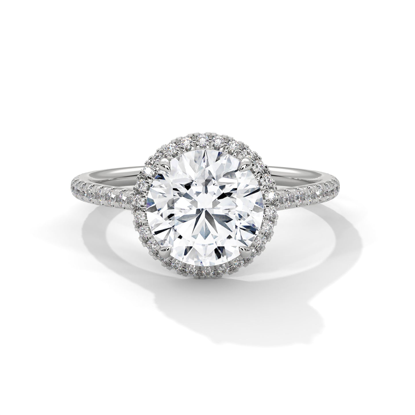925 Sterling Silver Round Halo Engagement Ring with Pavé Band | Classic Solitaire Promise Ring for Women