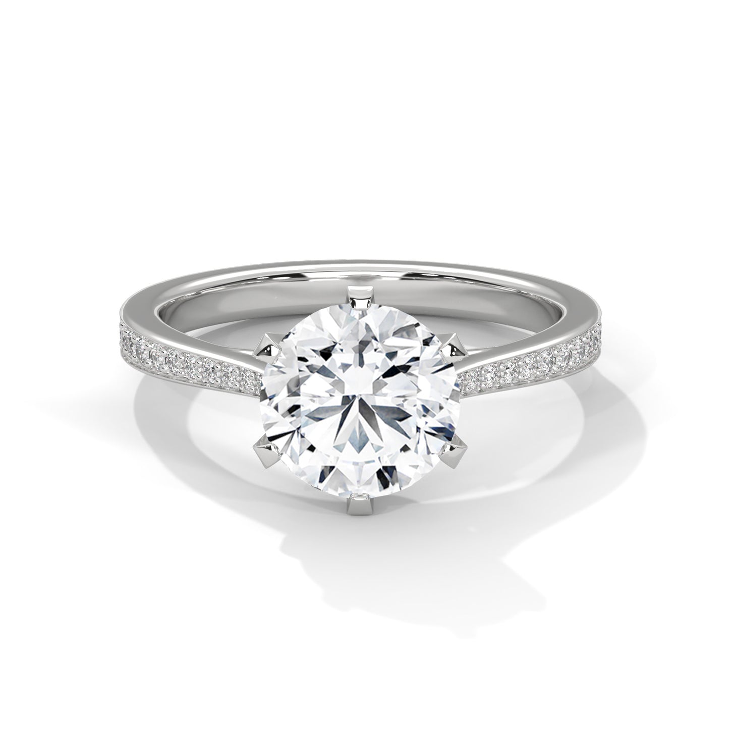 925 Sterling Silver Round Solitaire Engagement Ring with Pavé Band