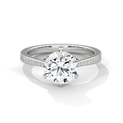 925 Sterling Silver Round Solitaire Engagement Ring with Pavé Band