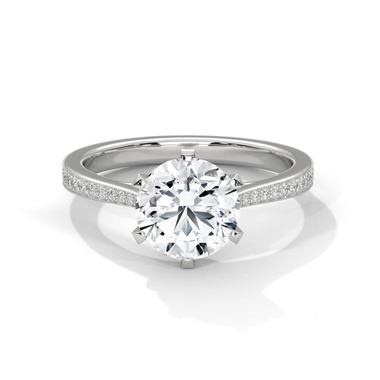 925 Sterling Silver Round Solitaire Engagement Ring with Pavé Band