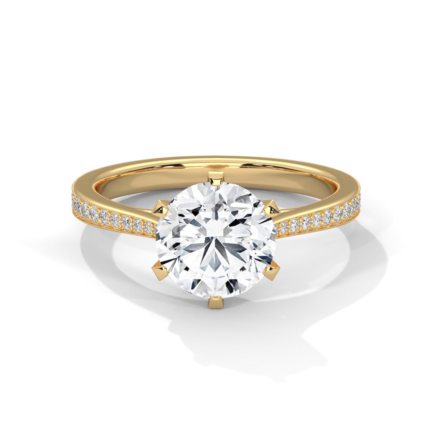 925 Sterling Silver Round Solitaire Engagement Ring with Pavé Band