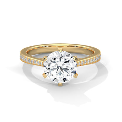 925 Sterling Silver Round Solitaire Engagement Ring with Pavé Band