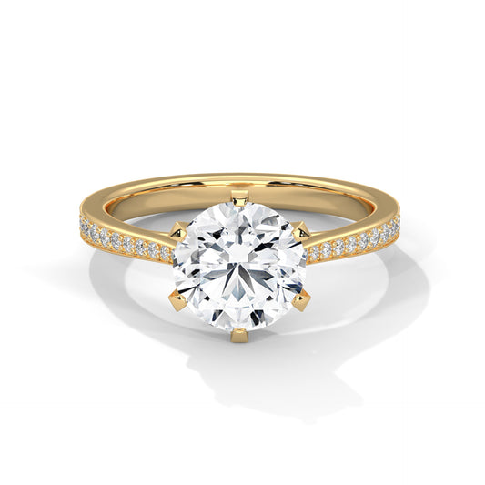 925 Sterling Silver Round Solitaire Engagement Ring with Pavé Band