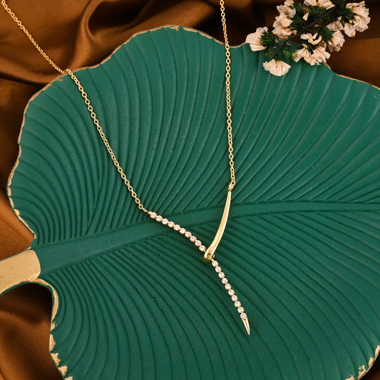 Gold-Plated Bar Drop Necklace – Dainty Asymmetric Pendant with Sparkling CZ Stones for Women
