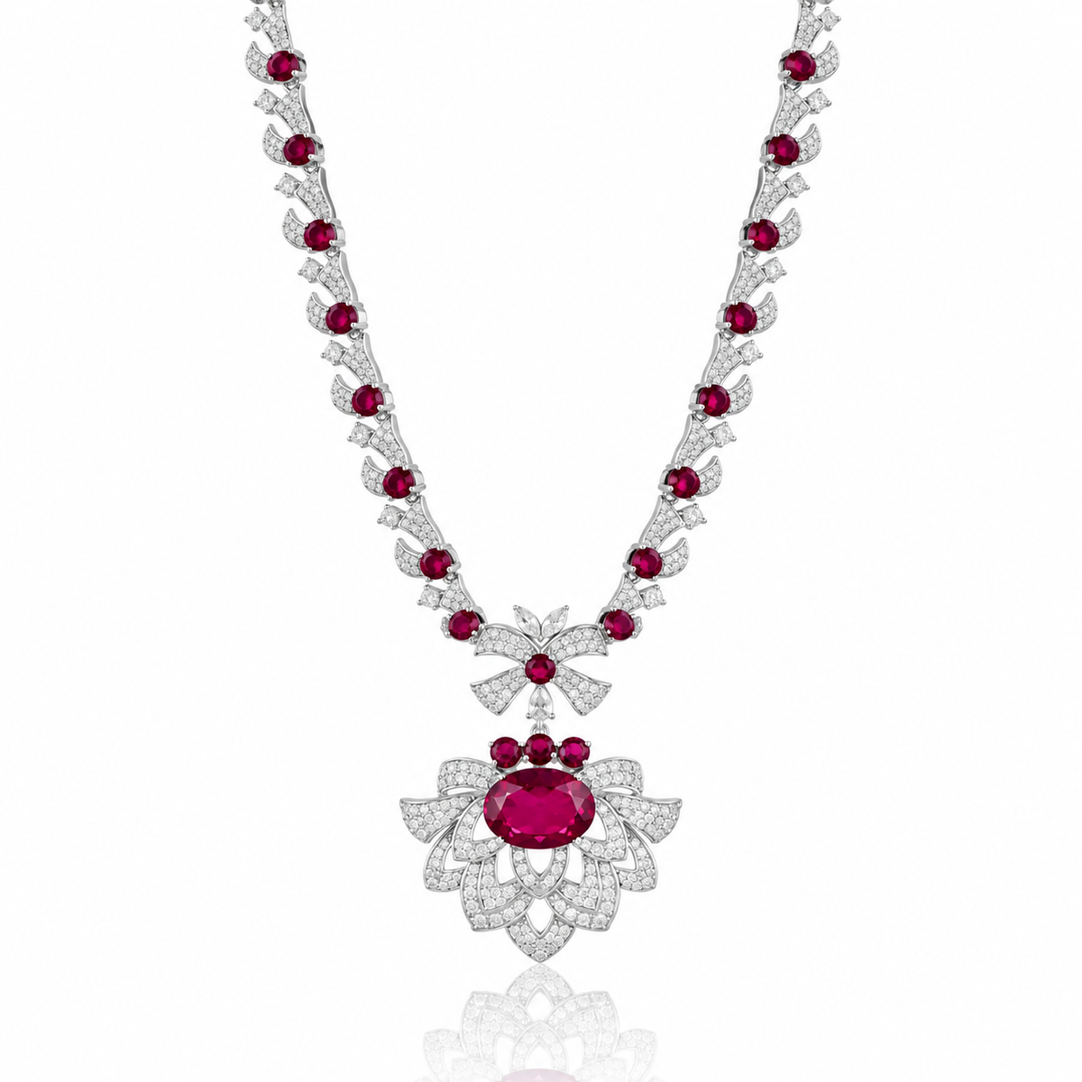 925 Silver Ruby Doublet Statement Necklace – Crystal Leaf Pendant Necklace for Women
