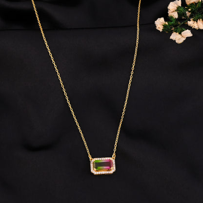 Gold Watermelon Tourmaline Necklace