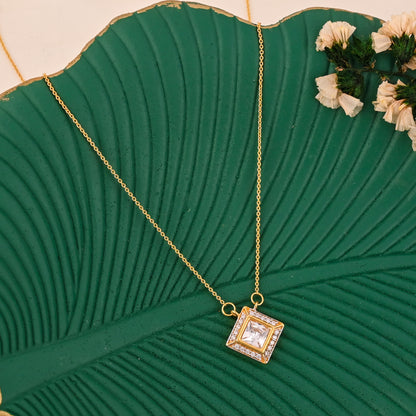 925 Silver Choker Wedding Charm Necklace, 9mm Square Cut C.Z Gold Plated Chain Necklace