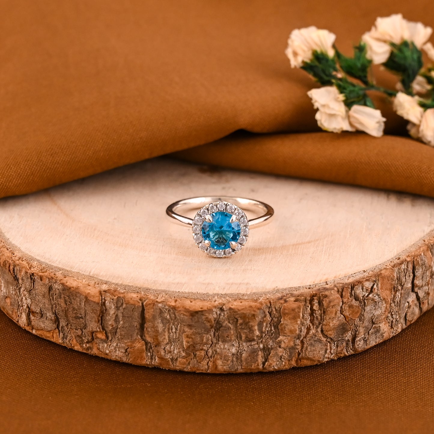 7mm Round Hydro London Blue Topaz Minimalist Ring | 925 Silver Zirconia Halo Promise Ring | December Birthstone Bridal Jewelry | Gift For Gf