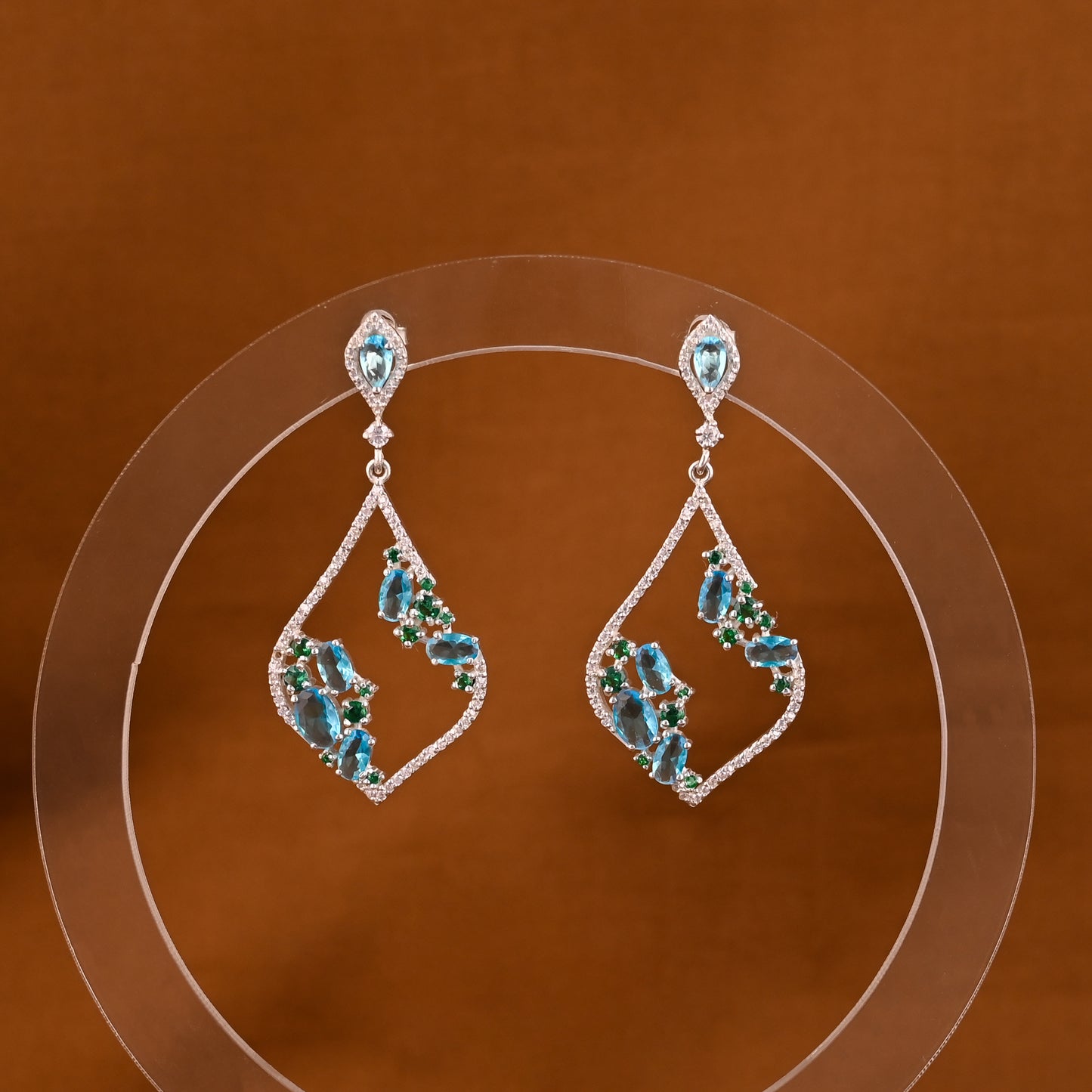 925 Silver Moissanite Blue Stone Dangle Earrings
