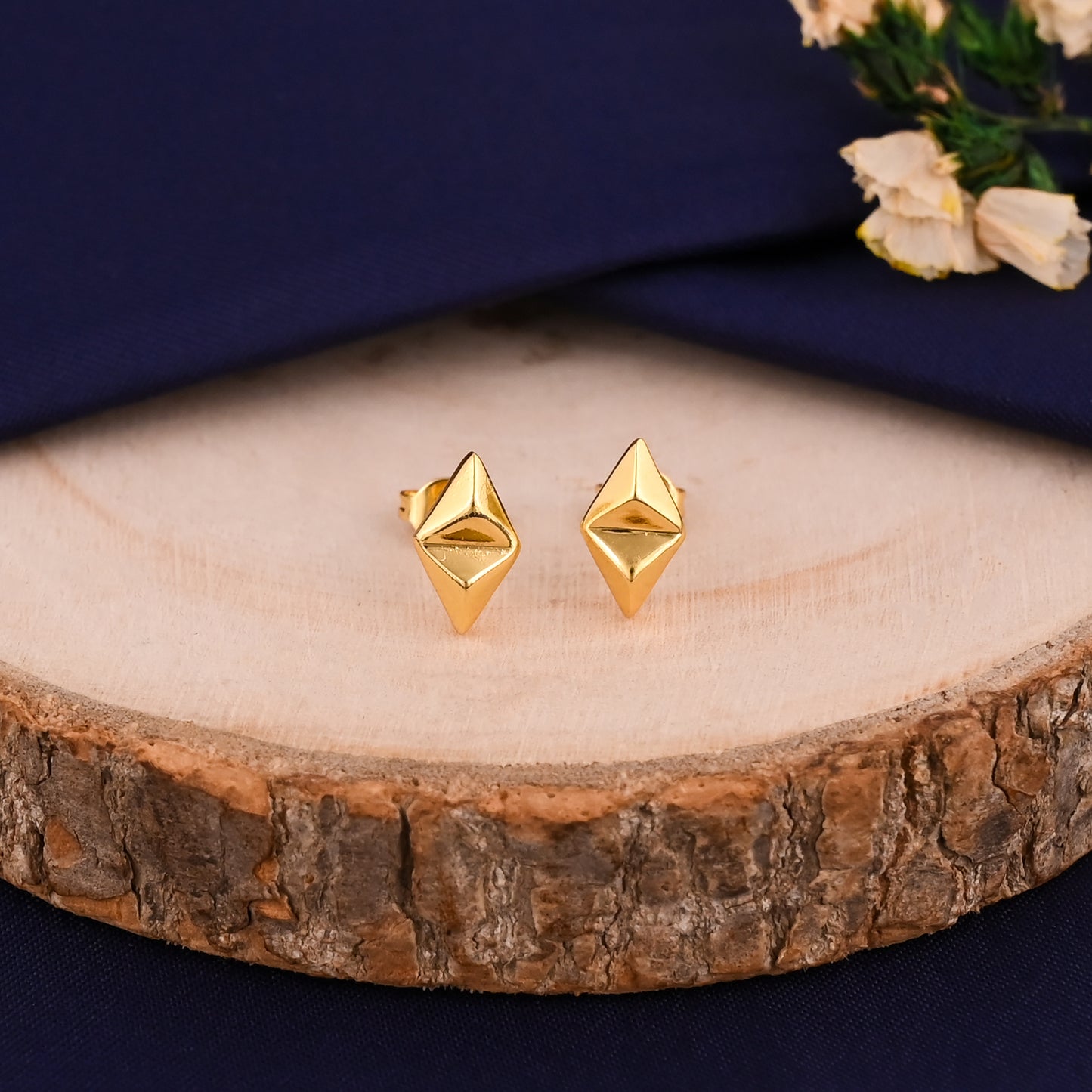 Gold Diamond Shape Stud Earrings