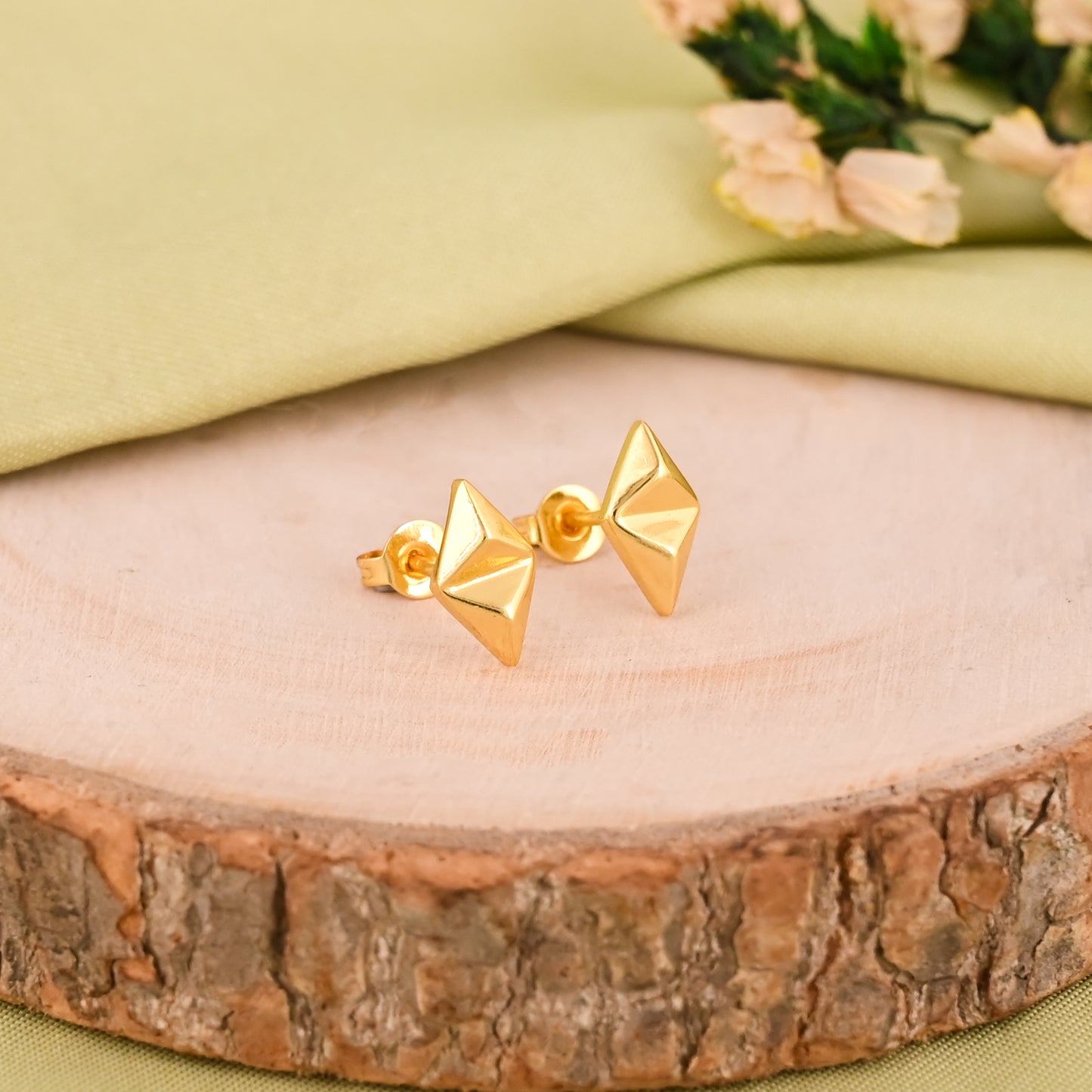 Gold Diamond Shape Stud Earrings