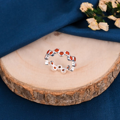 925 Silver Carnelian Gemstone Eternity Band | 3mm Round Cut Gemstone Engagement Band (Copy)
