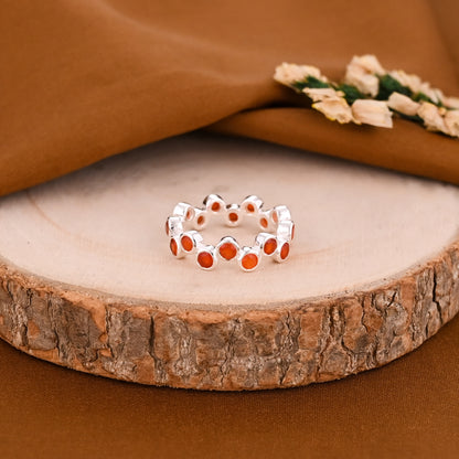 925 Silver Carnelian Gemstone Eternity Band | 3mm Round Cut Gemstone Engagement Band (Copy)