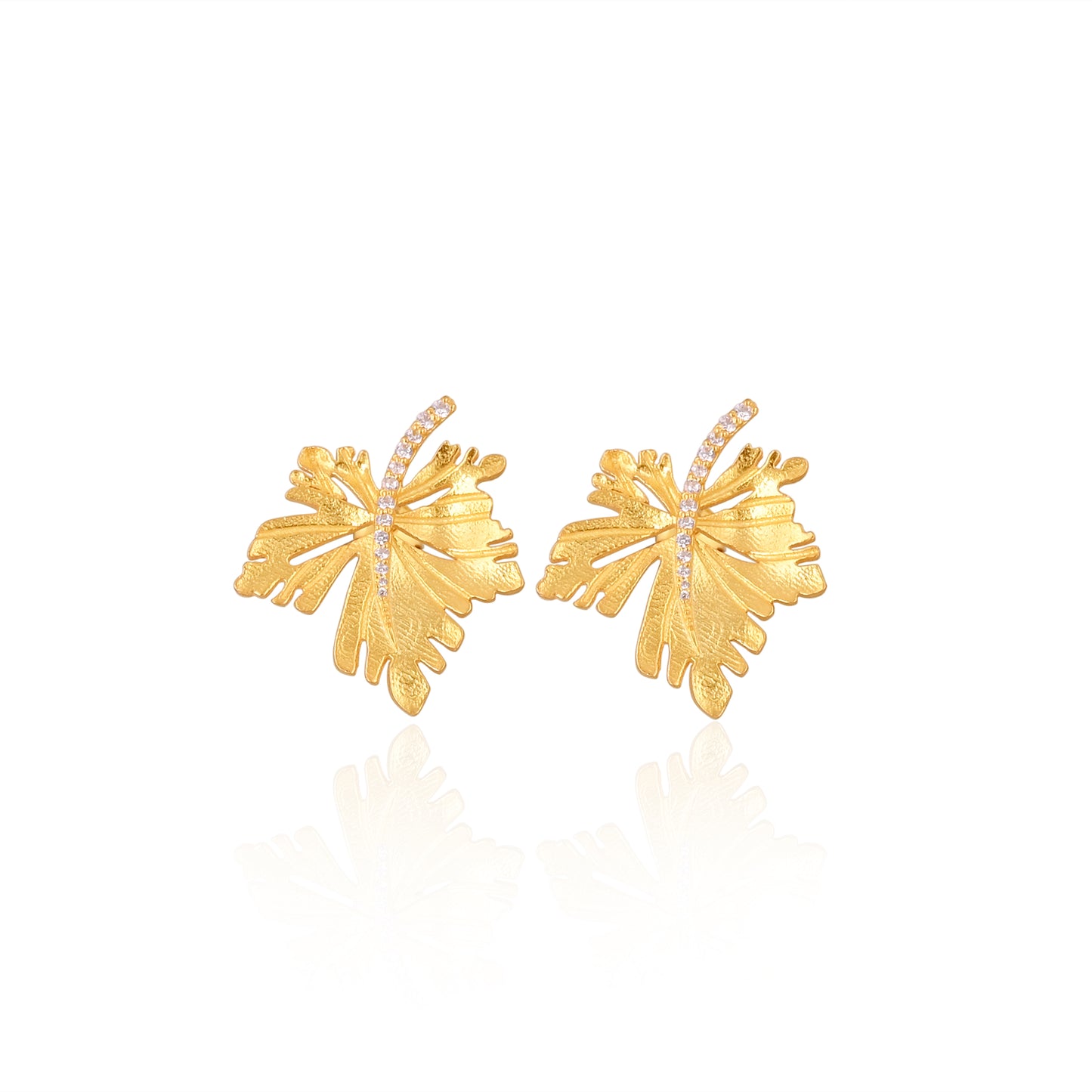 925 Silver Leaf Design Earrings | Gold Plated Sterling Silver Nature Inspired Stud Earrings for Women | Elegant Everyday Jewelry
