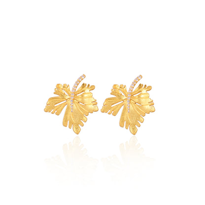 925 Silver Leaf Design Earrings | Gold Plated Sterling Silver Nature Inspired Stud Earrings for Women | Elegant Everyday Jewelry