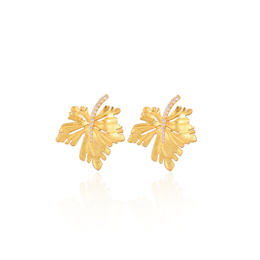 925 Silver Leaf Design Earrings | Gold Plated Sterling Silver Nature Inspired Stud Earrings for Women | Elegant Everyday Jewelry