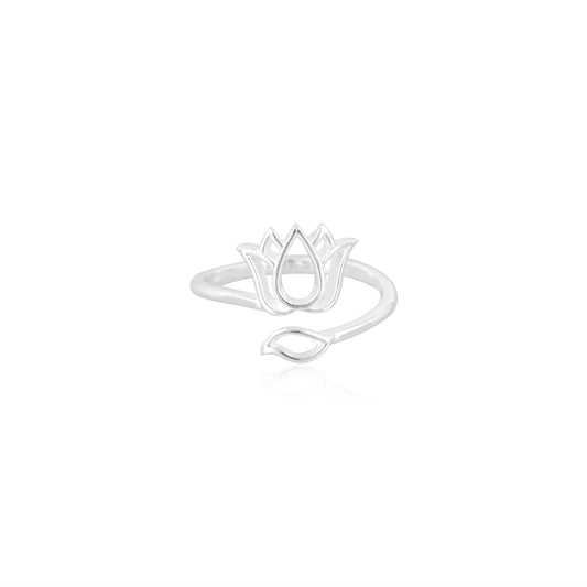 925 Silver Lotus Flower Ring | Sterling Silver Adjustable Open Band | Minimalist Yoga Jewelry | Spiritual Symbol Ring for Women & Girls