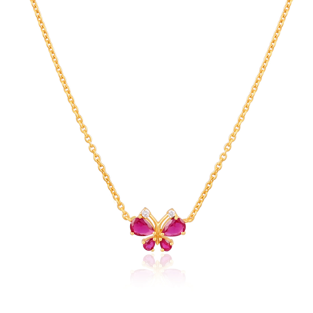 925 Silver Butterfly Necklace | Gold Plated Sterling Silver Necklace with Ruby CZ Stones | Cute Minimalist Jewelry for Women & Girls