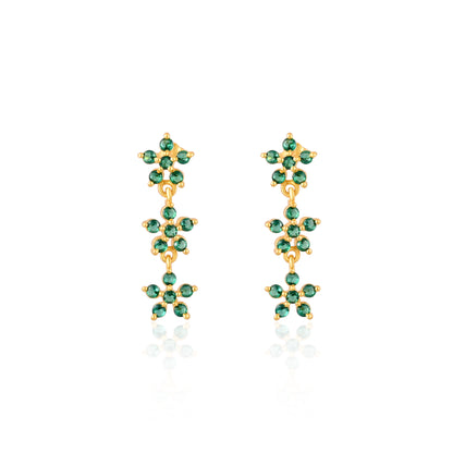 925 Silver Flower Earrings | Gold Plated Sterling Silver Green CZ Floral Design Earrings | Dainty Everyday Jewelry for Women & Girls
