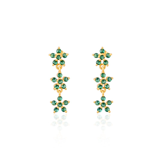 925 Silver Flower Earrings | Gold Plated Sterling Silver Green CZ Floral Design Earrings | Dainty Everyday Jewelry for Women & Girls
