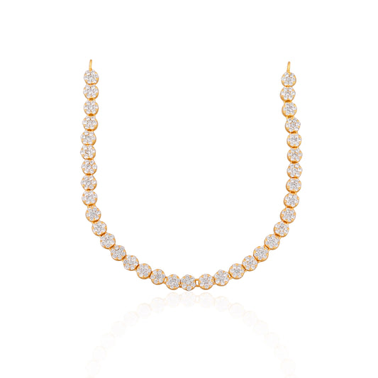 925 Silver Tennis Necklace with Gold Plating and Sparkling Cubic Zirconia Stones