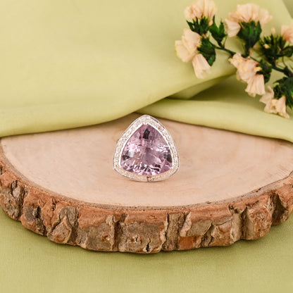 Natural Amethyst Silver Ring | Trillion Cut Amethyst Statement Ring | Sterling Silver Amethyst Jewelry | February Birthstone Gift for Her