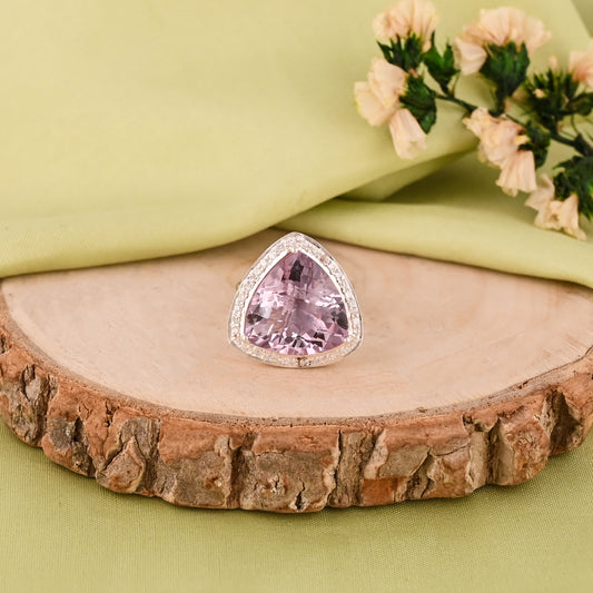 Natural Amethyst Silver Ring | Trillion Cut Amethyst Statement Ring | Sterling Silver Amethyst Jewelry | February Birthstone Gift for Her