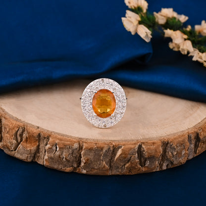 Natural Orange Citrine 11X9mm Oval Gemstone 925 Silver Unisex Ring