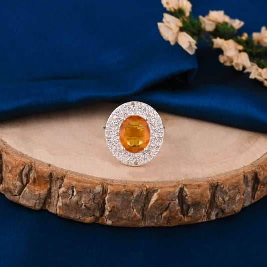 Natural Orange Citrine 11X9mm Oval Gemstone 925 Silver Unisex Ring
