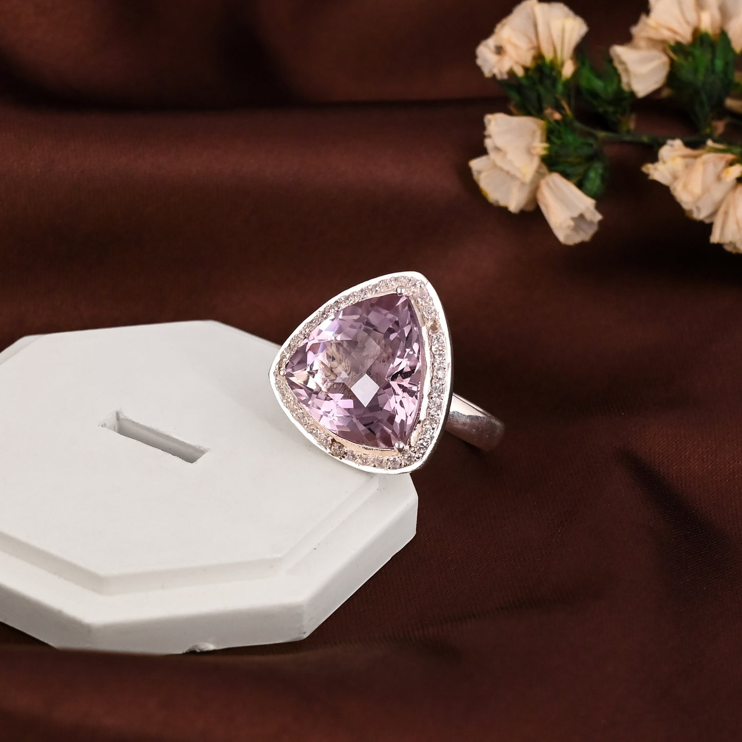 Natural Amethyst Silver Ring | Trillion Cut Amethyst Statement Ring | Sterling Silver Amethyst Jewelry | February Birthstone Gift for Her