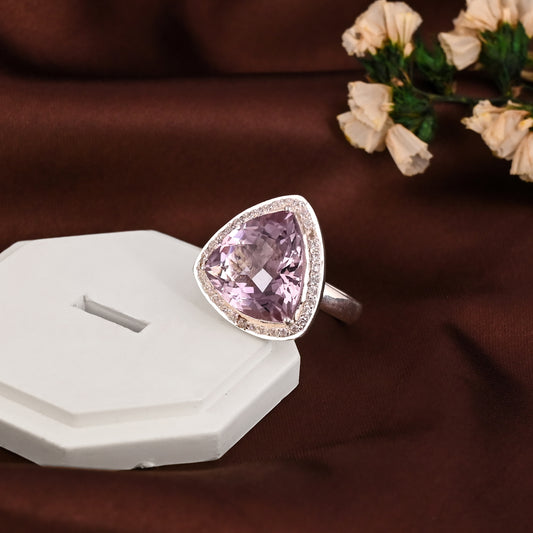 Natural Amethyst Silver Ring | Trillion Cut Amethyst Statement Ring | Sterling Silver Amethyst Jewelry | February Birthstone Gift for Her