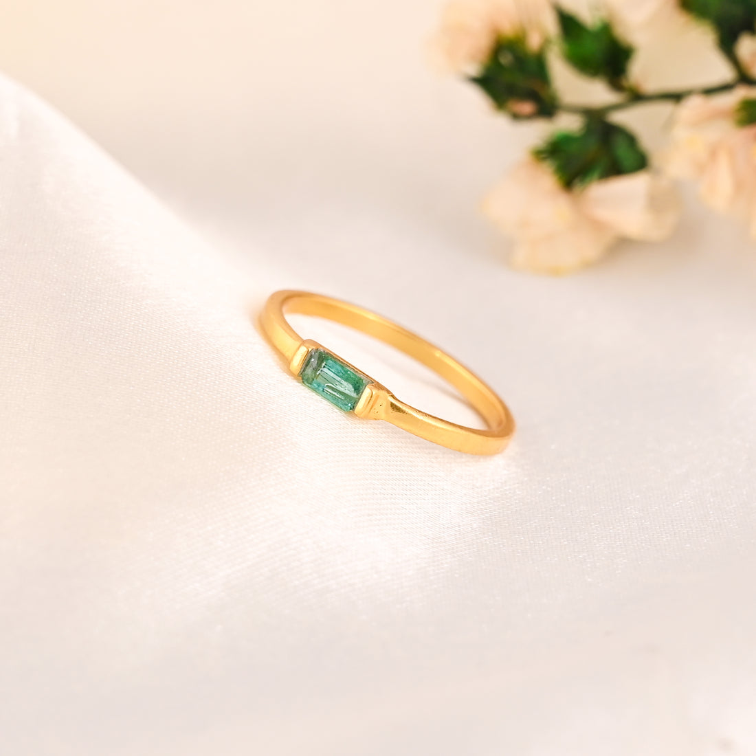 Green CZ Baguette Stone 925 Danity Silver Ring