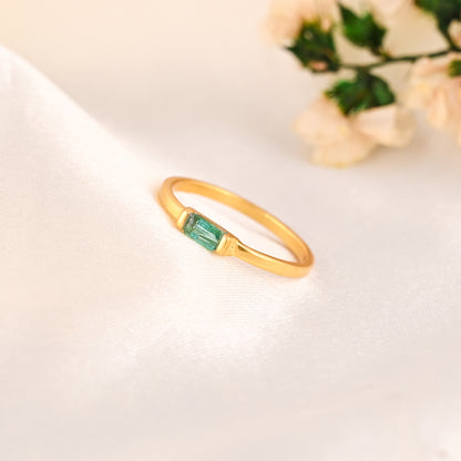 Green CZ Baguette Stone 925 Danity Silver Ring