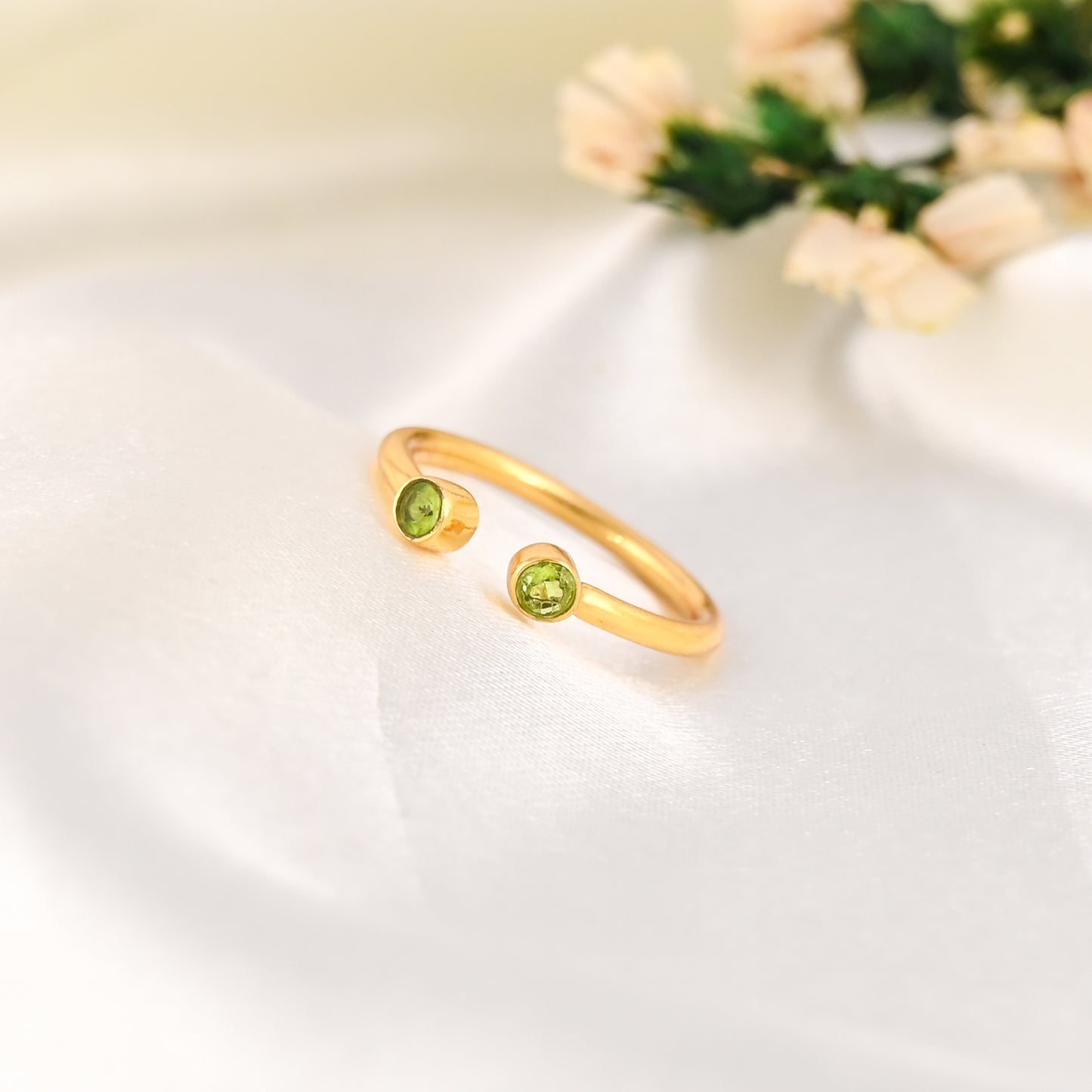 Natural Green Peridot 3mm Round Adjustable 925 Silver Ring For Her