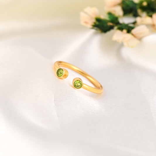 Natural Green Peridot 3mm Round Adjustable 925 Silver Ring For Her