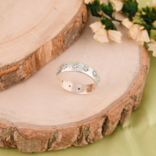Silver Band Ring with Sparkling CZ Stones | Sterling Silver Statement Ring | Dainty Silver Jewelry Gift for Her | Everyday Silver Ring