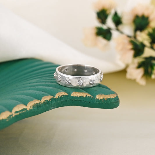 Silver Band Ring with Sparkling CZ Stones | Sterling Silver Statement Ring | Dainty Silver Jewelry Gift for Her | Everyday Silver Ring