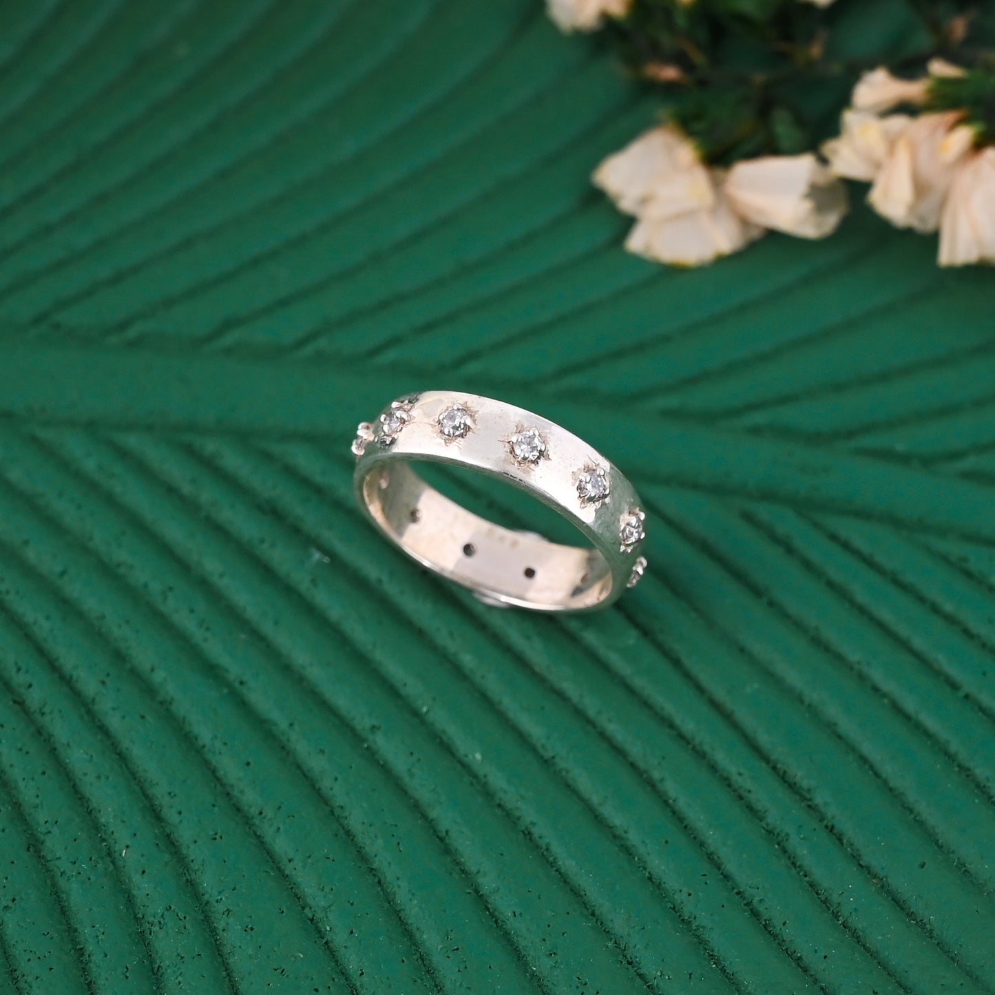 Silver Band Ring with Sparkling CZ Stones | Sterling Silver Statement Ring | Dainty Silver Jewelry Gift for Her | Everyday Silver Ring