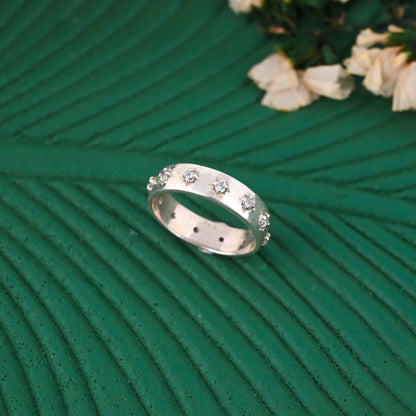 Silver Band Ring with Sparkling CZ Stones | Sterling Silver Statement Ring | Dainty Silver Jewelry Gift for Her | Everyday Silver Ring
