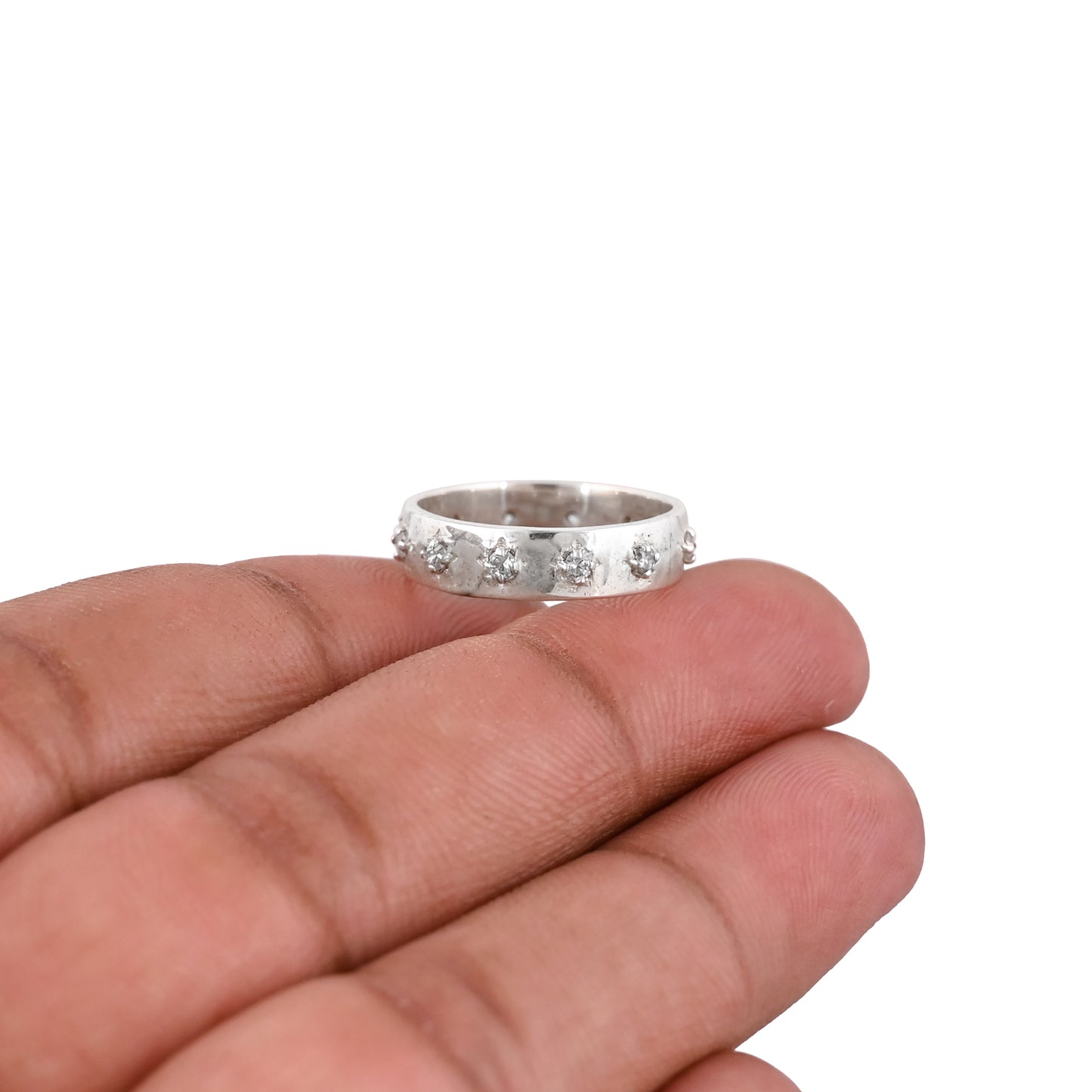 Silver Band Ring with Sparkling CZ Stones | Sterling Silver Statement Ring | Dainty Silver Jewelry Gift for Her | Everyday Silver Ring