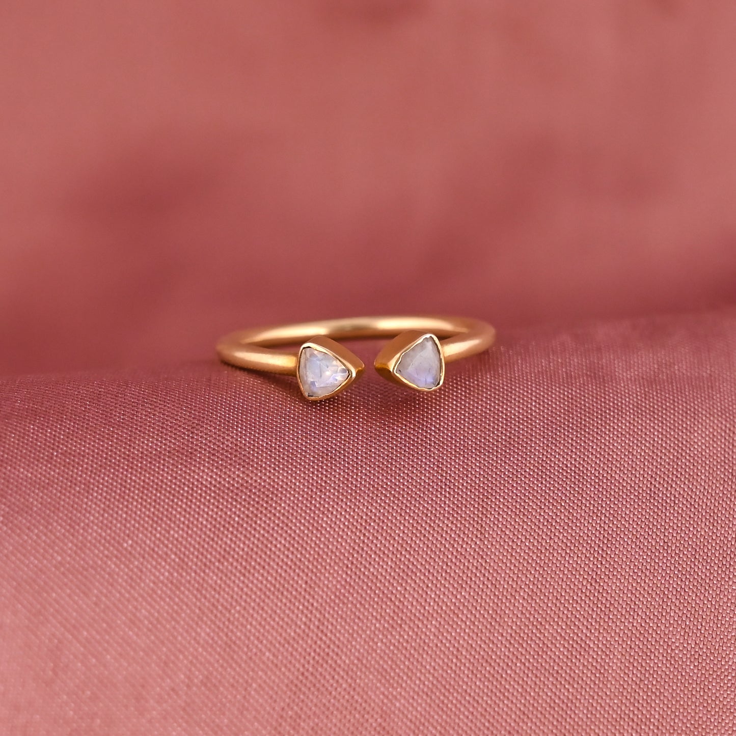 Natural Rainbow Moonstone Minimalist 925 Sterling Silver Adjustable Ring