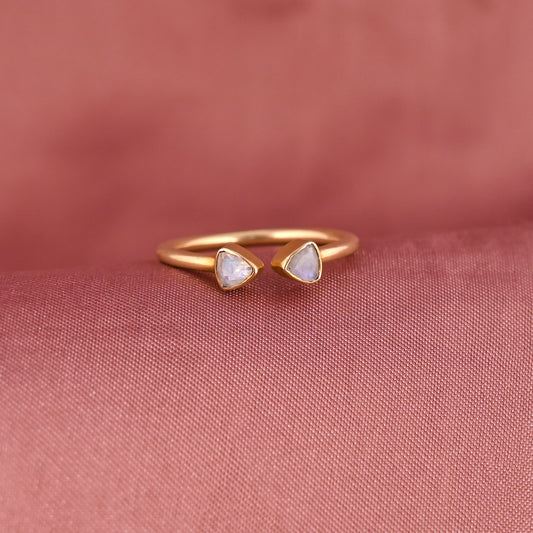 Natural Rainbow Moonstone Minimalist 925 Sterling Silver Adjustable Ring