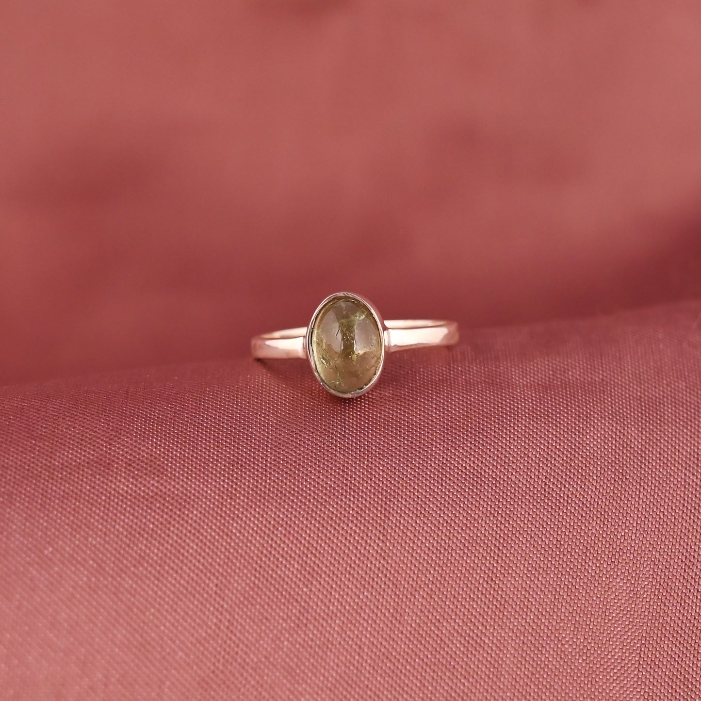 Natural Green Tourmaline 8X6mm Oval Cabochon 925 Sterling Silver Ring