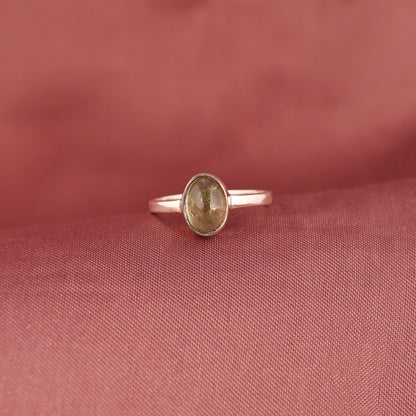 Natural Green Tourmaline 8X6mm Oval Cabochon 925 Sterling Silver Ring