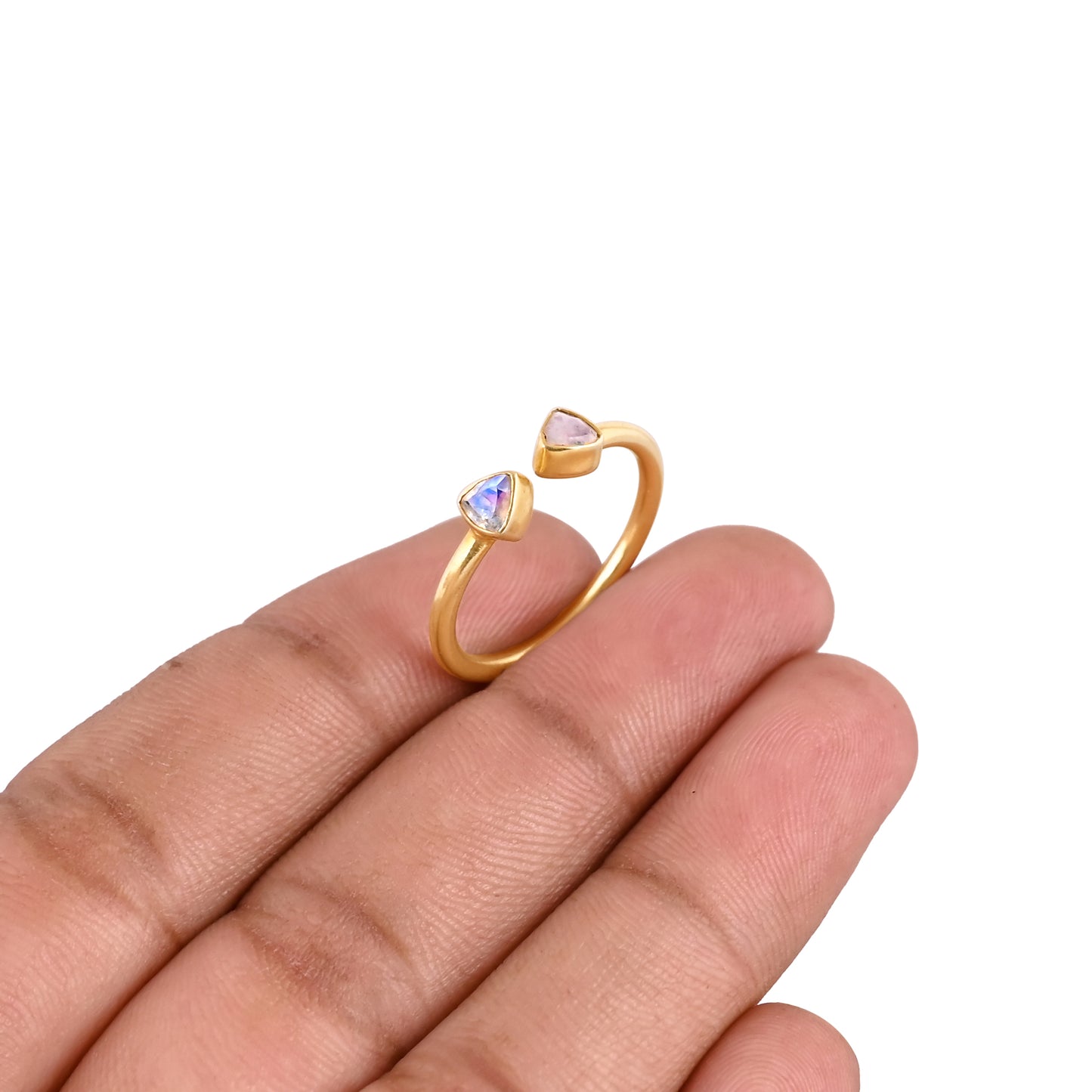 Natural Rainbow Moonstone Minimalist 925 Sterling Silver Adjustable Ring