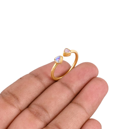 Natural Rainbow Moonstone Minimalist 925 Sterling Silver Adjustable Ring