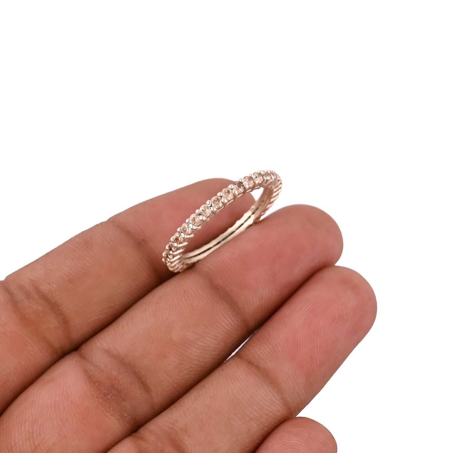 Champagne Quartz Minimalist Eternity 925 Sterling Silver Ring For Her