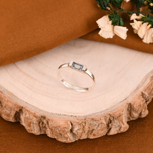Blue Cz Baguette Dainty 925 Sterling Silver Unisex Ring