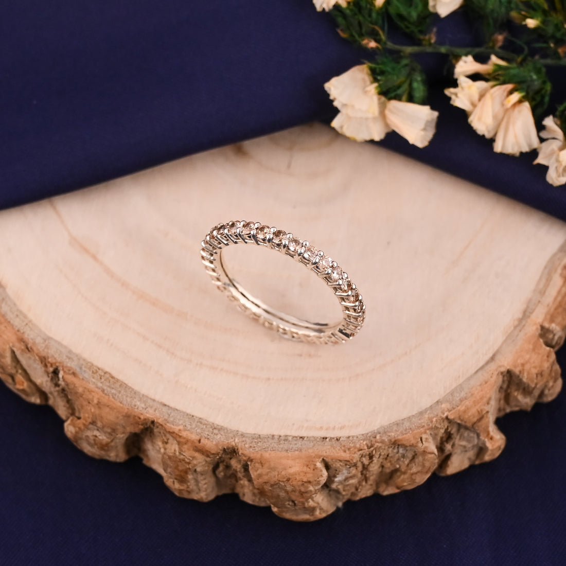 Champagne Quartz Minimalist Eternity 925 Sterling Silver Ring For Her